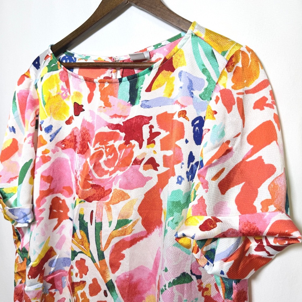 Chicos Women 4 US 20/22 Abstract Floral Short Sleeve Blouse Multi 570308949